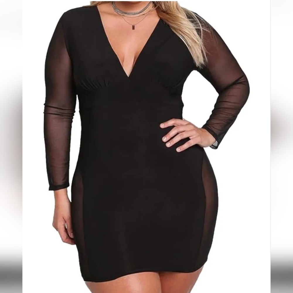 Roisanna Halloween Witchy Dress Sz XXL Mini Black Sheer Sleeves V-Neck Goth New